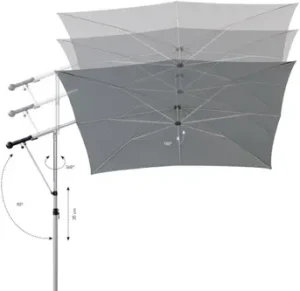 MEZZO Ampelschirme und Sonnenschirme. Optimale und variable Höhenverstellung dank Modell MG mit einer integrierten Gasdruckfeder im Schirmmast. Hebehilfe für minimalen Kraftaufwand