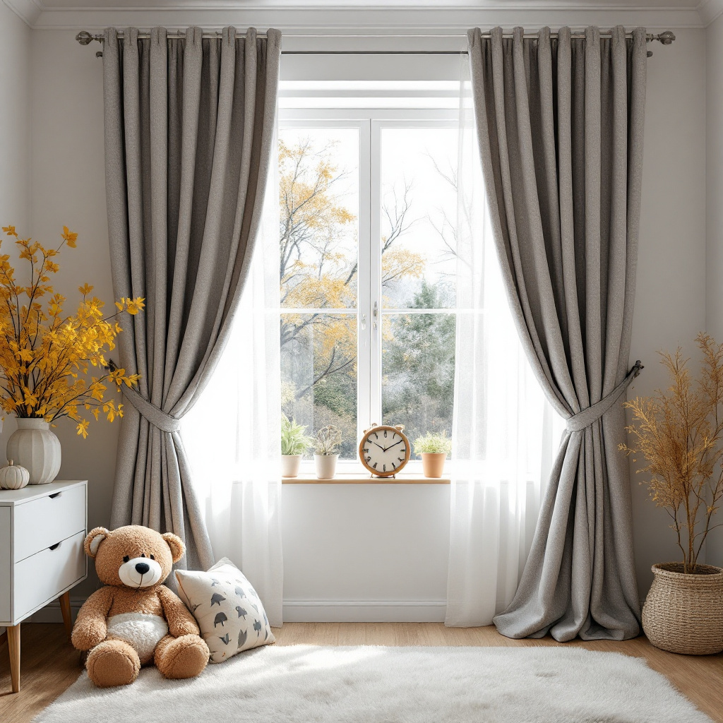 Buntes Kinderzimmer mit fröhlichen Vorhängen – Farbige Fensterdekoration für eine kreative und gemütliche Atmosphäre.